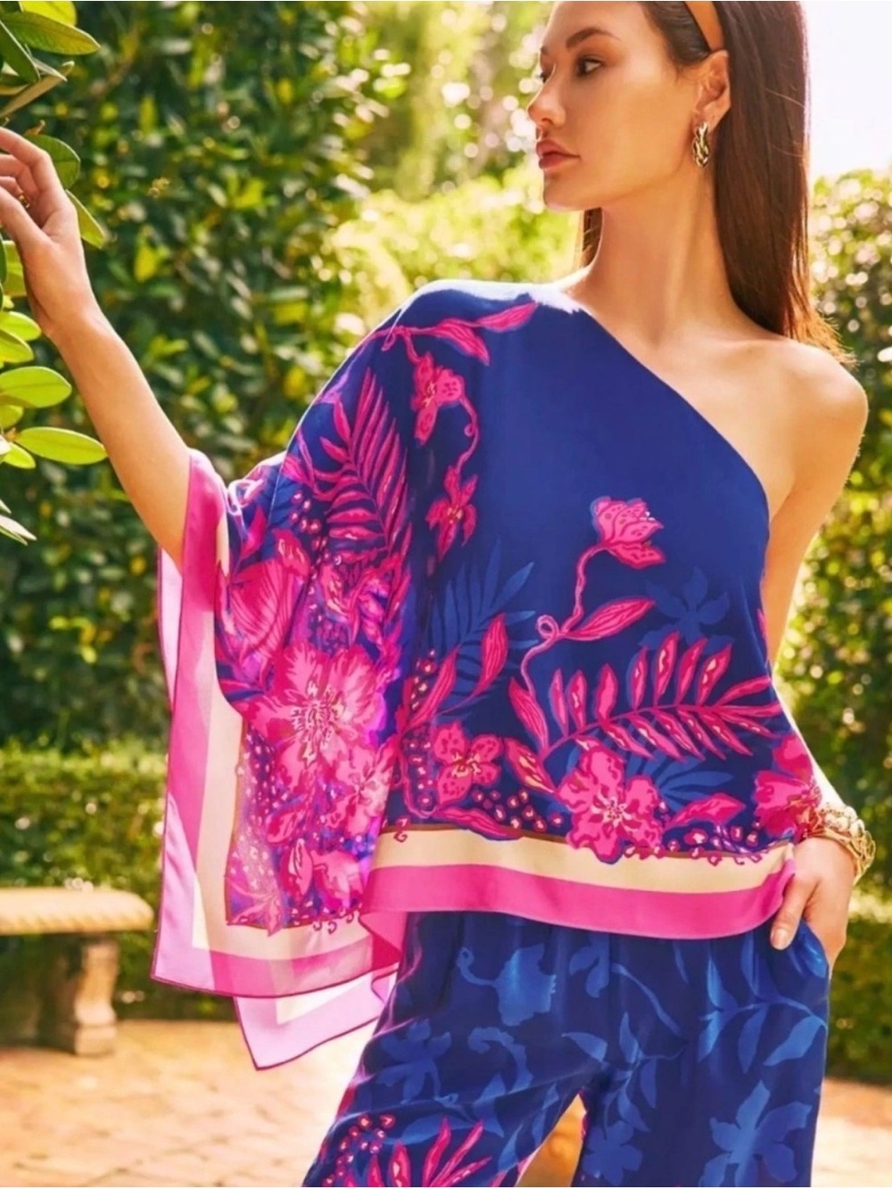Lilly Pulitzer Schaffer Silk Crepe de Chine One Shoulder Caftan Top Size 8 NWT